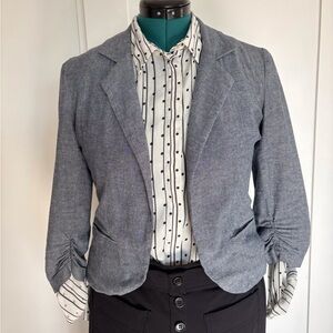 Heather Blue Women's Gray Blazer with Ruched Sleeves